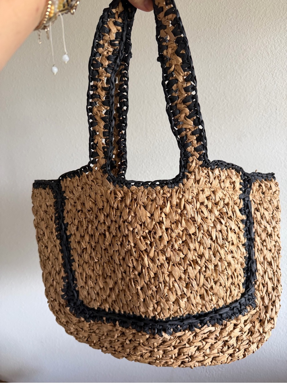 Time and Tru Tan and Black Woven Tote